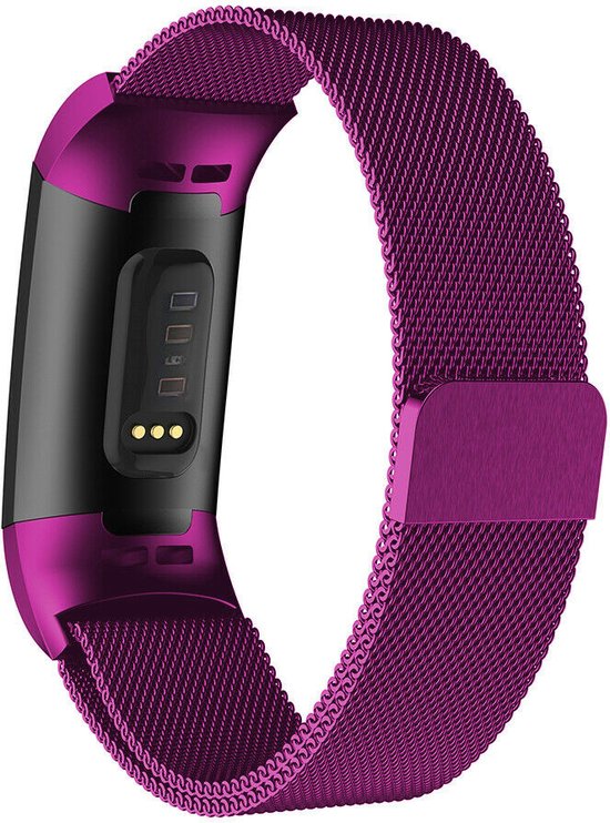 geschikt voor Fitbit geschikt voor Fitbit Charge 4 Milanese band paars Large bol