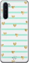 OnePlus Nord hoesje - Mint hartjes - OnePlus Nord case - Soft Case Telefoonhoesje - Blauw