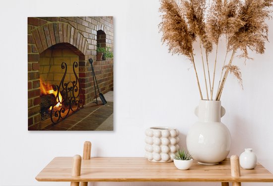 Feu dans une cheminée 30x40 cm - petit - Tirage photo sur toile (Décoration murale salon / chambre)