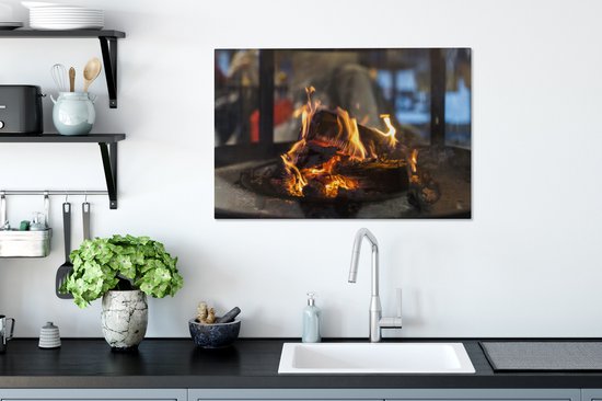 Une cheminée en feu 60x40 cm - Tirage photo sur toile (Décoration murale salon / chambre)