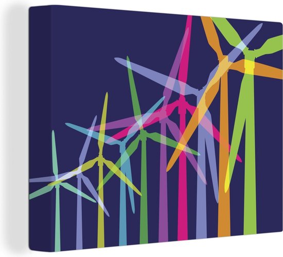 Canvas Schilderij Illustratie van kleurrijke overlappende silhouetten van windmolens - 40x30 cm - Wanddecoratie