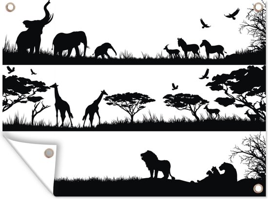 Tuinschilderij Een illustratie van een set van Afrikaanse wilde dieren - 80x60 cm - Tuinposter - Tuindoek - Buitenposter