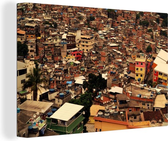 Canvas schilderij 150x100 cm - Wanddecoratie Een impressief beeld van de grootste favela van Rio de Janeiro - Muurdecoratie woonkamer - Slaapkamer decoratie - Kamer accessoires - Schilderijen