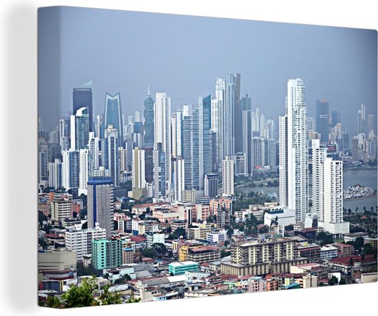 Canvas Schilderij Hoge wolkenkrabbers in Panama Stad - 60x40 cm - Wanddecoratie