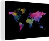 Canvas Wereldkaart - 90x60 - Wanddecoratie Wereldkaart - Waterverf - Kleuren