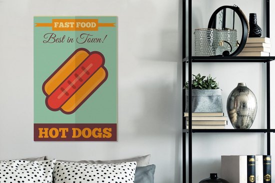 Canvas Schilderij Hot dogs - Fast food - Vintage - Mancave - Best in town! - 40x60 cm - Wanddecoratie - OneMillionCanvasses