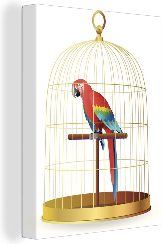 Verschrikkelijk Zonsverduistering jogger Canvas Schilderij Een illustratie van een rode papegaai in een kooi - 30x40  cm -... | bol.com