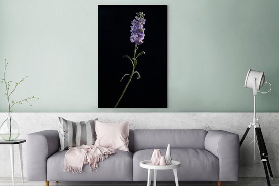 Une toile violette de couleur violette sur fond noir 90x140 cm - Tirage photo sur toile (Décoration murale salon / chambre) / Peintures Fleurs sur toile