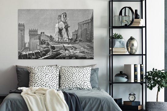 Une illustration antique en noir et blanc de la toile du cheval de Troie 120x80 cm - Tirage photo sur toile (Décoration murale salon / chambre)