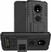 Bandentextuur TPU + pc schokbestendig telefoonhoesje voor Motorola Moto Z4 Play (met vingerafdrukgat), met houder (zwart)