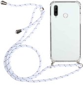 Voor Huawei Y6p Four-Corner Anti-Fall transparante TPU beschermhoes met lanyard (wit)