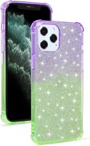 Voor iPhone 12 Pro Max Gradient Glitter Poeder Schokbestendig TPU Beschermhoes (Paars Groen)