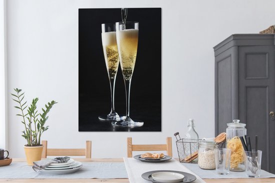 Peintures sur toile - Verres à champagne coulés sur fond noir - 90x140 cm - Décoration murale