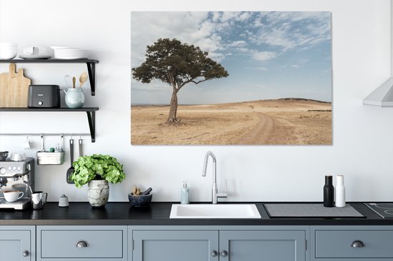 Canvas schilderij 140x90 cm - Wanddecoratie Boom op de savanne - Muurdecoratie woonkamer - Slaapkamer decoratie - Kamer accessoires - Schilderijen op canvas