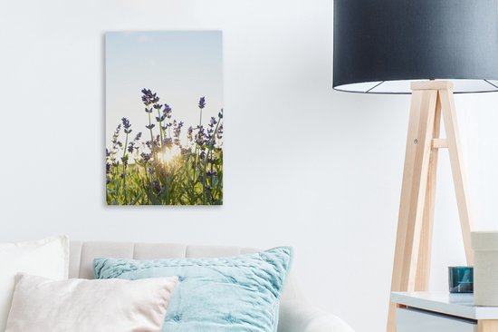 Gros plan de lavande au coucher du soleil 20x30 cm - petit - Tirage photo sur toile (Décoration murale salon / chambre) / Peintures Fleurs sur toile