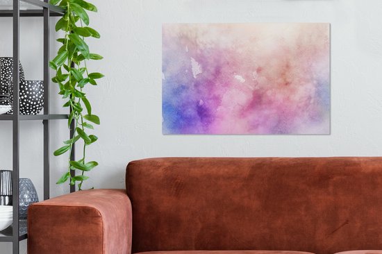 Canvas Schilderij Waterverf - Roze - Blauw - Tint - 60x40 cm - Wanddecoratie