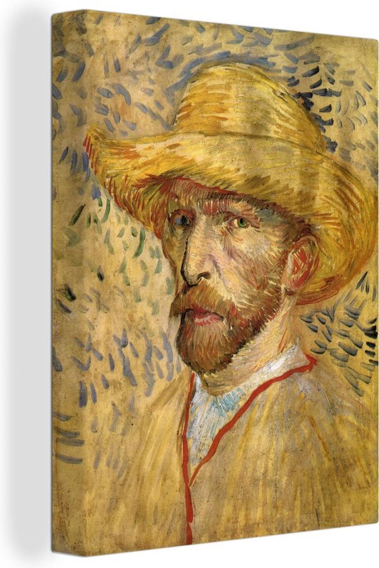 Peintures sur toile - Autoportrait avec chapeau de paille - Vincent van Gogh  - 90x120... | bol.com