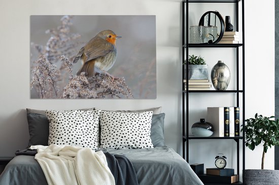 Robin dans un paysage d'hiver 140x90 cm - Tirage photo sur toile (Décoration murale salon / chambre)
