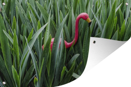 Tuinposter - Tuindoek - Tuinposters buiten - Flamingo tussen bladeren - 120x80 cm - Tuin
