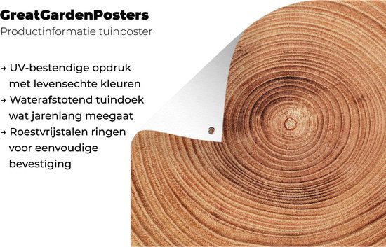 Tuinposter 120x90 cm - Tuindecoratie Een close up van de boomringen van een boomstam - Poster voor in de tuin - Buiten decoratie - Schutting tuinschilderij - Tuindoek muurdecoratie - Wanddecoratie balkondoek