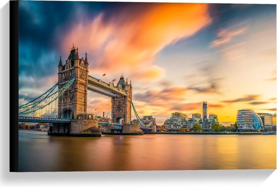 Canvas  - Skyline met Tower Bridge in Londen - 60x40cm Foto op Canvas Schilderij (Wanddecoratie op Canvas)