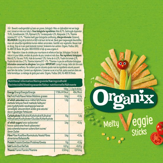Organix Baby Knabbels 7+ m Groentesticks 15 gr - 8x 15 gr - Voordeelverpakking van Organix — afbeelding 5