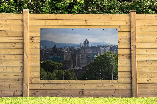 Vue de la ville d'Édimbourg depuis Calton Hill dans le jardin européen d'Édimbourg Poster 180x120 cm - Toile de jardin / Toile d'extérieur / Peintures d'extérieur (décoration de jardin) XXL / Groot format!