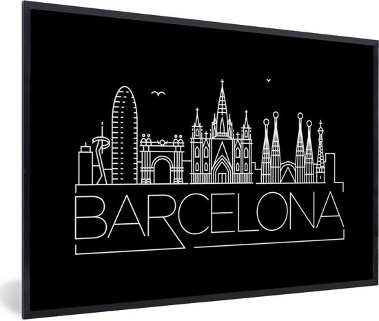Skyline Barcelona sur fond noir 60x40 cm