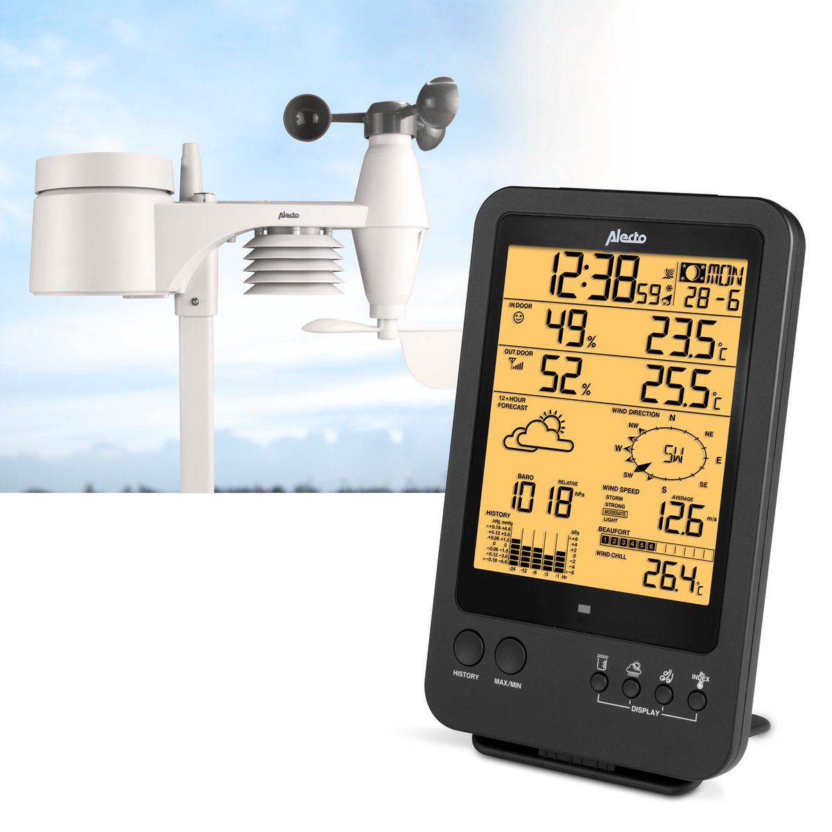 Bol.com Alecto WS-4700 - Professioneel Weerstation met draadloze Buitensensor - 6-in-1 aanbieding