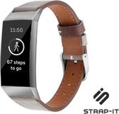 Strap-it Leren dames bandje - geschikt voor Fitbit Charge 3 / Fitbit Charge 4 - grijs