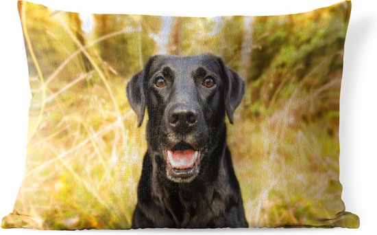 Buitenkussens - Tuin - Gelukkige zwarte hond - 60x40 cm