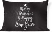 Sierkussens - Kussen - Kerst quote Merry Christmas & Happy New Year met een zwarte achtergrond - 50x30 cm - Kussen van katoen
