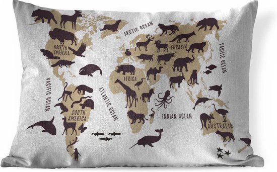 Sierkussens - Kussen - wereldkaart illustraties van silhouetten dieren... | bol.com