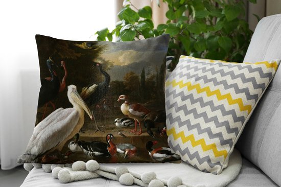 Coussin d'intérieur Melchior d'Hondecoeter - Un pélican et autre volaille près d'un bassin d'eau - Peinture de Melchior d'Hondecoeter - 60x60 cm - coussin intérieur carré en coton