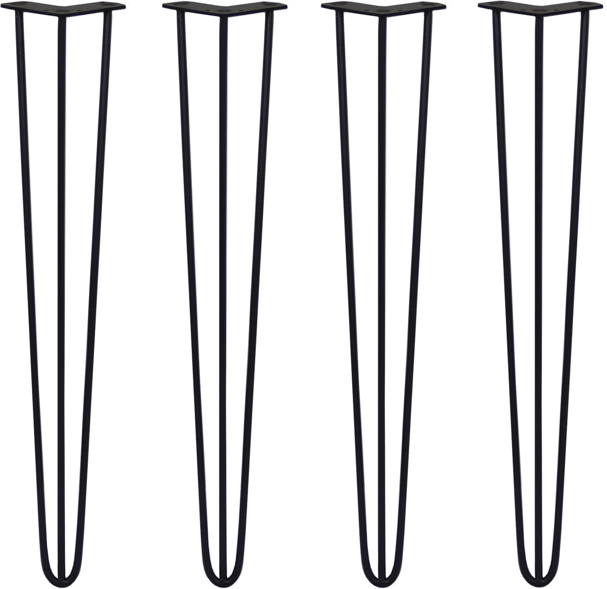 4 x 71cm Hairpin retro pootjes tafelpoten pinpoten - 3 staven - 10mm - zwart