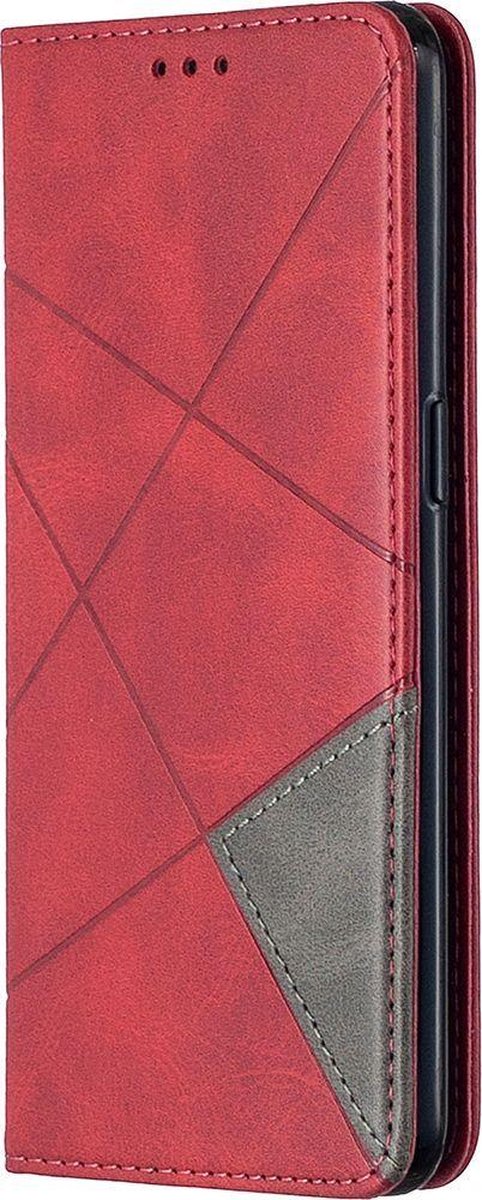 Mobigear Telefoonhoesje geschikt voor OPPO Reno 4 Hoesje | Mobigear Rhombus Slim Bookcase | Pasjeshouder voor 2 Pasjes | Telefoonhoesje voor Pinpas / OV Kaart / Rijbewijs - Rood