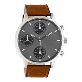 OOZOO Timepieces - Zilveren horloge met bruine leren band - C10530 - Ø50
