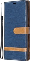 Samsung Galaxy Note 10 Plus Hoesje - Mobigear - Fabric Serie - Katoen Bookcase - Donkerblauw - Hoesje Geschikt Voor Samsung Galaxy Note 10 Plus