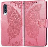 Mobigear Telefoonhoesje geschikt voor Samsung Galaxy A70 Hoesje | Mobigear Butterfly Bookcase Portemonnee | Pasjeshouder voor 3 Pasjes | Telefoonhoesje voor Pinpas / OV Kaart / Rijbewijs - Roze