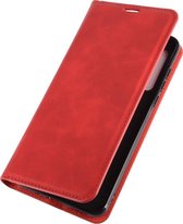 Motorola Moto G8 Hoesje - Mobigear - Retro Slim Serie - Kunstlederen Bookcase - Rood - Hoesje Geschikt Voor Motorola Moto G8