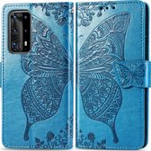 Huawei P40 pro Hoesje - Mobigear - Vlinder Serie - Kunstlederen Bookcase - Blauw - Hoesje Geschikt Voor Huawei P40 pro
