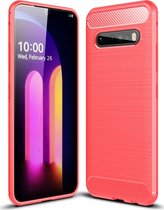LG V60 ThinQ Hoesje - Mobigear - Brushed Slim Serie - TPU Backcover - Rood - Hoesje Geschikt Voor LG V60 ThinQ