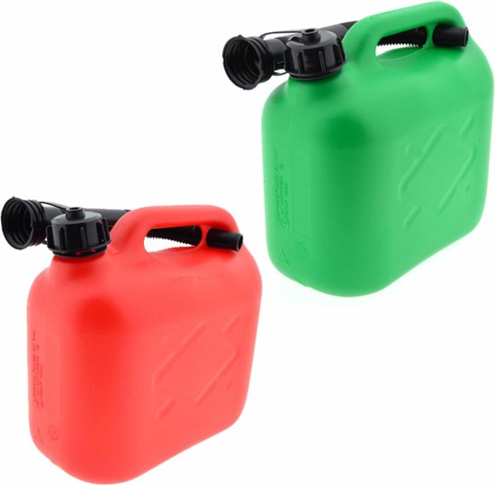 roestvrij valuta Brouwerij 2x stuks jerrycans groen en rood voor brandstof - 5 liter - inclusief  schenktuit -... | bol.com