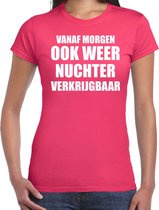 Feest t-shirt - morgen nuchter verkrijgbaar - roze - dames - Party outfit / kleding / shirt L