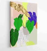 Botanical wall art vector set. Water color boho foliage line art drawing with abstract shape. 4 - Moderne schilderijen – Vertical – 1871796451 - 80*60 Vertical