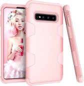 Voor Samsung Galaxy S10 contrastkleur siliconen + pc schokbestendig hoesje (roségoud)