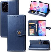 Voor Xiaomi Redmi K40 / K40 Pro / K40 Pro + Effen kleur lederen gesp telefoonhoes met lanyard & fotolijst & kaartsleuf & portemonnee & standaardfunctie (blauw)