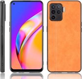 Voor OPPO A94 4G / F19 Pro 4G / Reno 5F Schokbestendig Naaien Koe Patroon Huid PC + PU + TPU Case (Oranje)