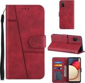 Voor Samsung Galaxy A02s (EU-versie) Stiksels Kalfsstructuur Gesp Horizontale flip lederen tas met houder & kaartsleuven & portemonnee & lanyard (rood)