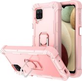 Voor Samsung Galaxy A12 5G PC + Rubber 3-laags schokbestendige beschermhoes met roterende houder (roségoud)